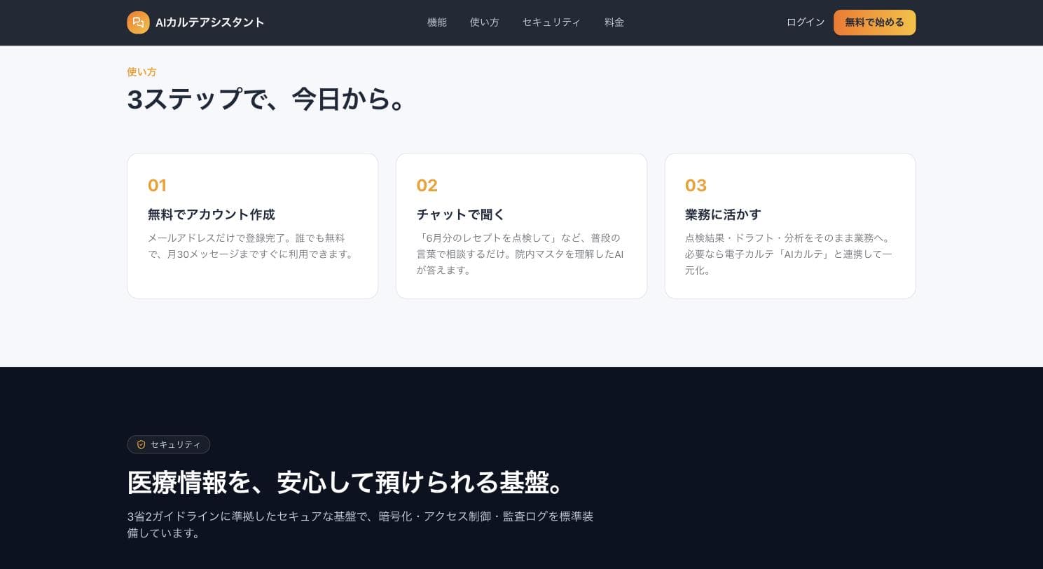 AIカルテアシスタント 使い方の画面